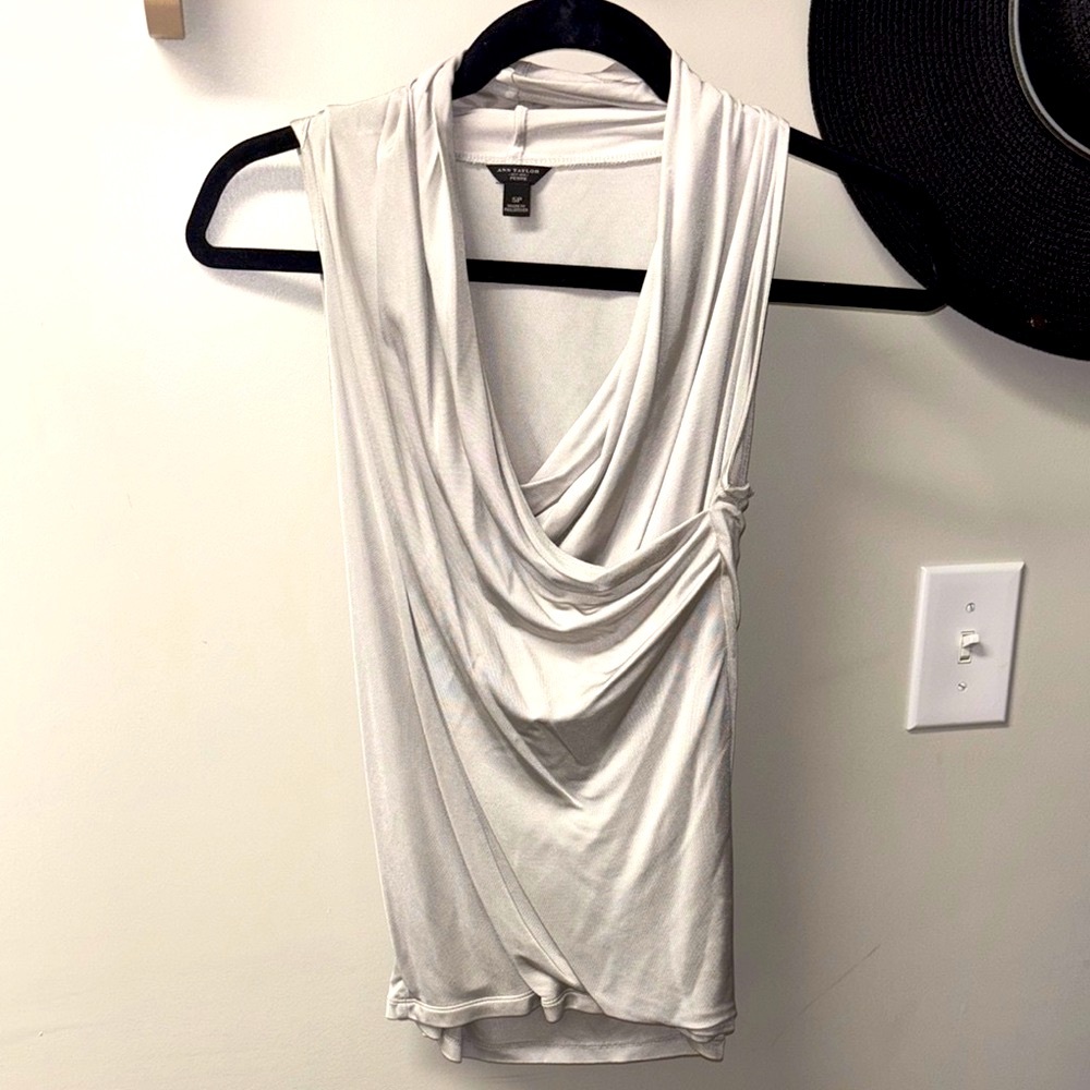 Ann Taylor White Draped Sleeveless Tank Top